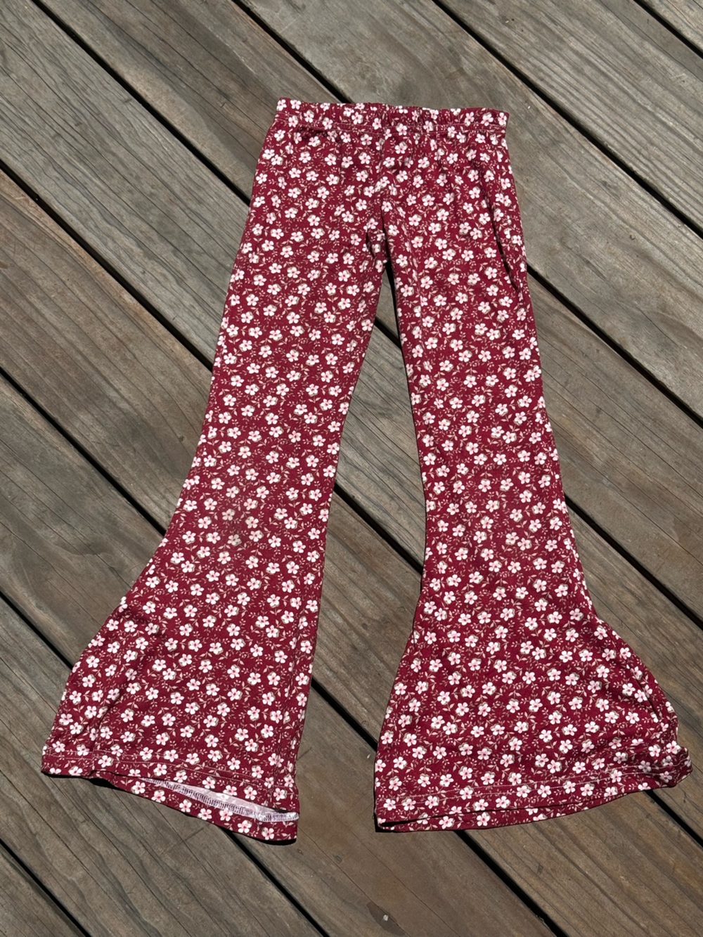 Kids Floral Print Casual Bottoms - Burgundy